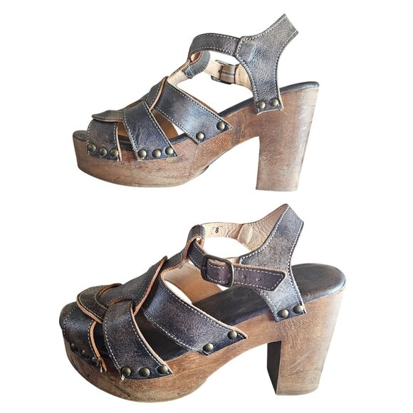 Bed Stu Caitlin F376002 Womens Brown Leather Hook & Loop Heeled Sandals Shoes - Picture 2 of 11